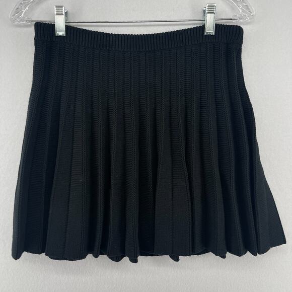 REFORMATION Skirt S Mattia Mini Organic Cotton Sweater Pleated Pull On Black - Picture 1 of 12